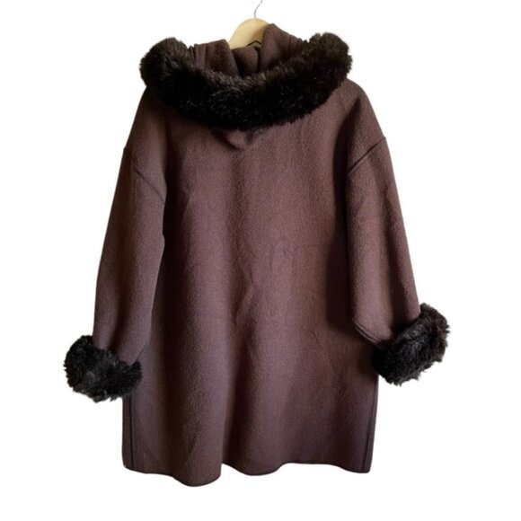 Linda Lundström Wool Laparka Brown Faux Fur Coat XL Vintage - Picture 6 of 16